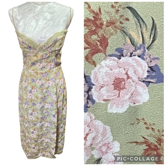 House of CB Sz Small Charlotte Peony Print Midi Dress High Side Slit Coquette - Picture 2 of 16